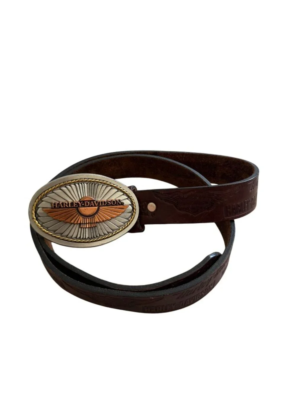 HARLEY DAVIDSON Brown Leather Buckle Belt 33”-38”